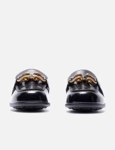 Bottega Veneta Black Loafers With Rounded Toe And Gold Hardware