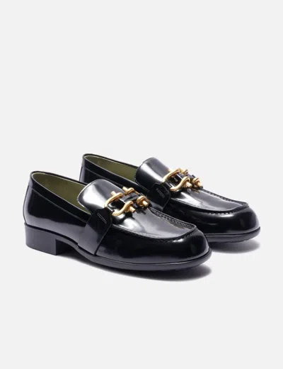 Bottega Veneta Black Loafers With Rounded Toe And Gold Hardware