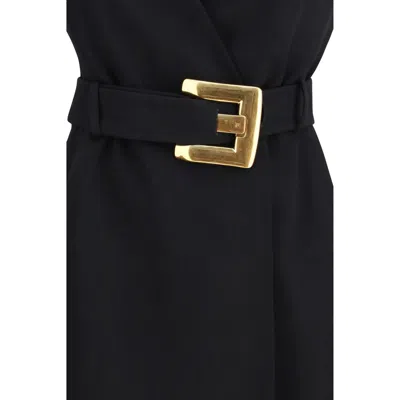 Balmain Sleeveless Wrap Dress Belted Waist Neckline In Black
