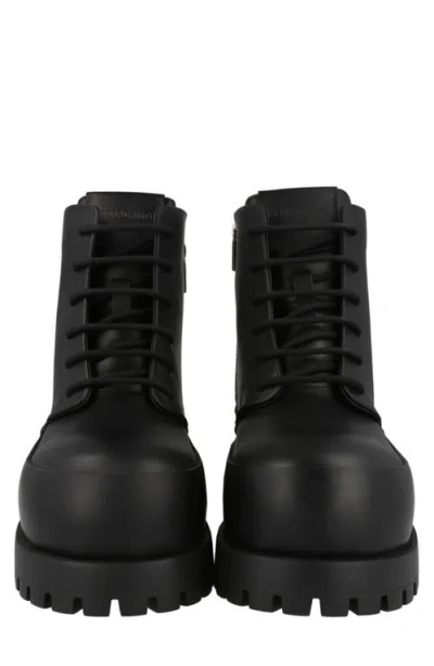 Ferragamo Rubberized Leather Combat Boots In Black