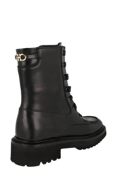 Ferragamo Black 30 Gancini Leather Biker Boots In Black