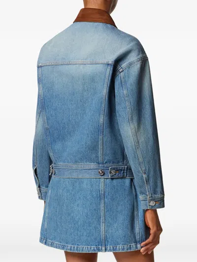 Versace Cotton Denim Jacket Long Sleeves Contrast Collar In Blue