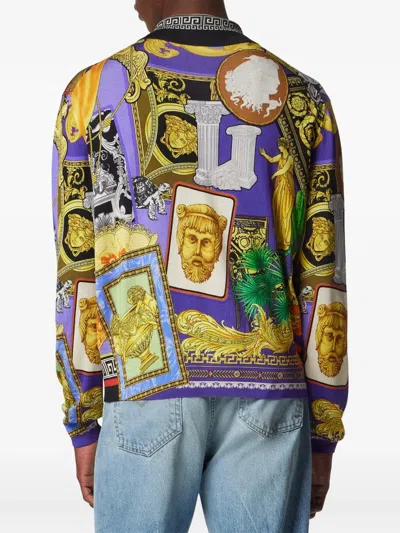 Versace Patchwork-print Button-front Cardigan In Multi