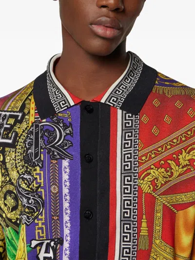 Versace Patchwork-print Button-front Cardigan In Multi