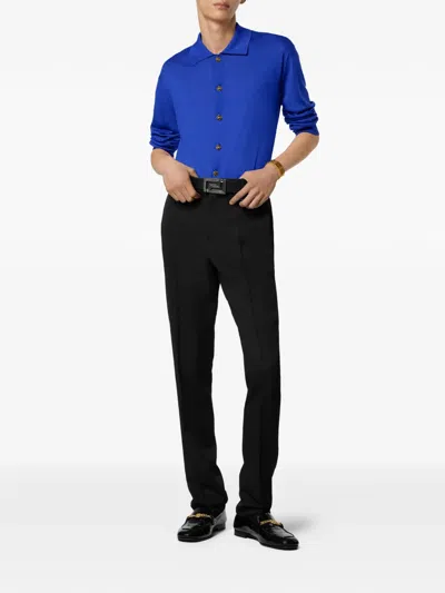 Versace Buttoned Collared Cardigan In Blue