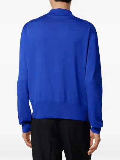 Versace Buttoned Collared Cardigan In Blue