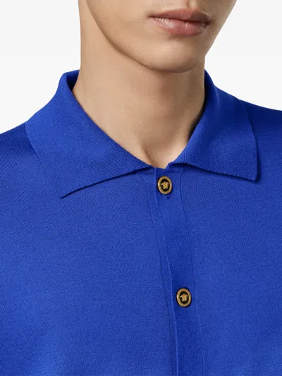 Versace Buttoned Collared Cardigan In Blue