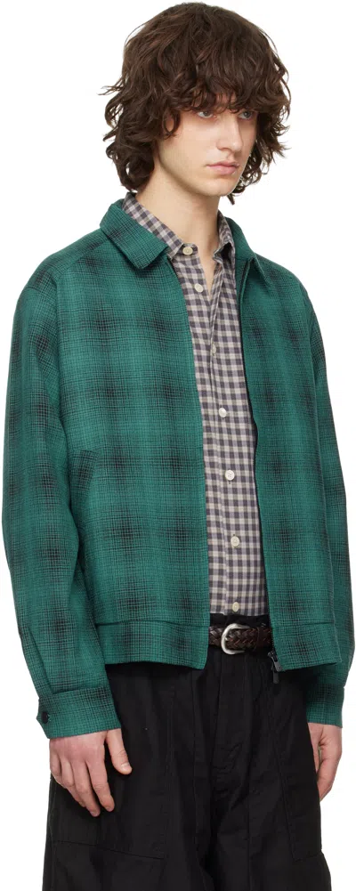 Needles Sport Wool Blend Collared Casual Jacket In Green