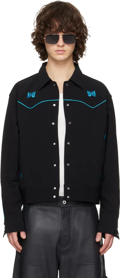 Needles Collared Jacket Contrast Piping Embroidered Front In Black