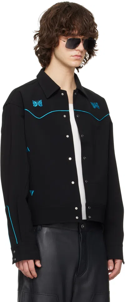 Needles Collared Jacket Contrast Piping Embroidered Front In Black