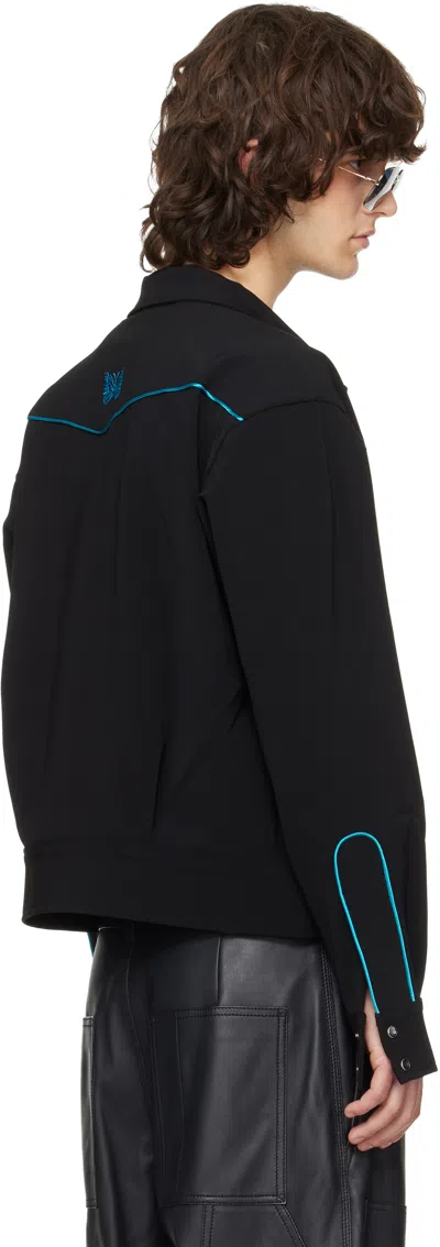 Needles Collared Jacket Contrast Piping Embroidered Front In Black