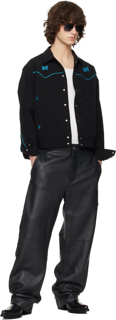 Needles Collared Jacket Contrast Piping Embroidered Front In Black