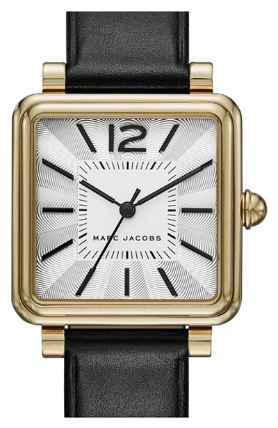 Marc Jacobs Vic Goldtone Stainless Steel & Leather Strap Watch In Black