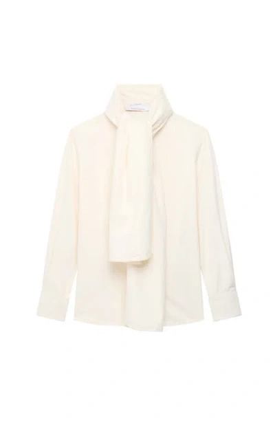 Another Tomorrow Chambray Bow Blouse In White