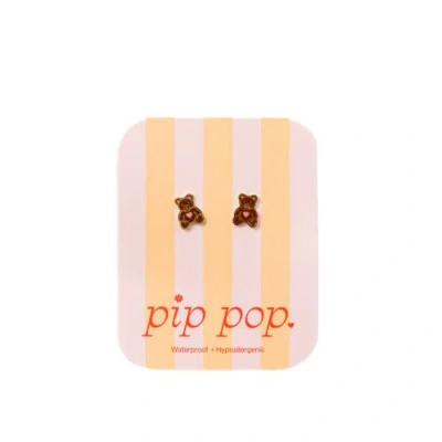 Pip Pop Teddy Bear Stud Earrings In Brown