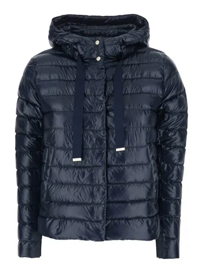 Herno Women Blue Down Jacket With Drawstring Hood And Logo Detail On The Drawstring In Tech Fabric W In Blue