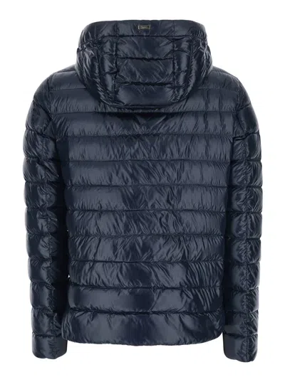 Herno Women Blue Down Jacket With Drawstring Hood And Logo Detail On The Drawstring In Tech Fabric W In Blue