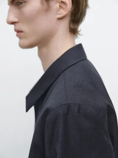 Massimo Dutti 100% Wool Houndstooth Jacket In Black