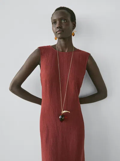 Massimo Dutti 100% Linen Short Dress In Brown