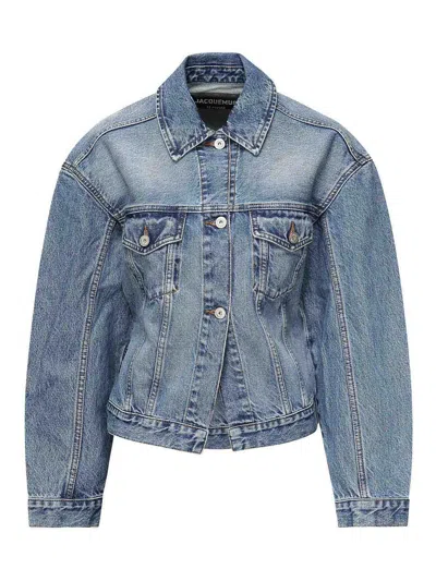 Jacquemus Classic Cotton Denim Jacket With Tailored Hem And Chest Pockets In Blue