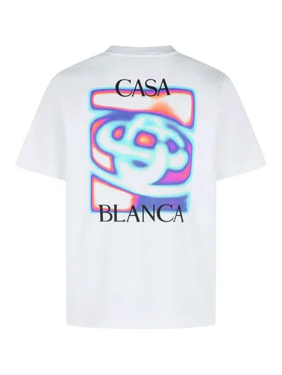 Casablanca Men White Crewneck T-shirt With Logo Detail On The Front And Maxi Logo On The Rear In Cot