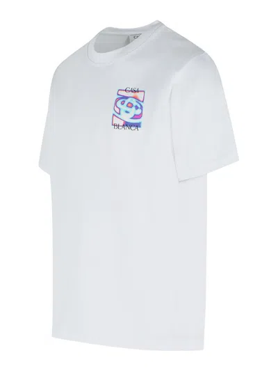 Casablanca Men White Crewneck T-shirt With Logo Detail On The Front And Maxi Logo On The Rear In Cot