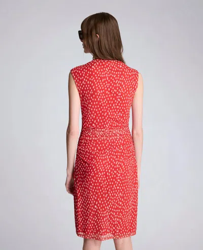 Kenneth Cole Polka Dot Mesh Side Rouched Faux Wrap Dress In Red