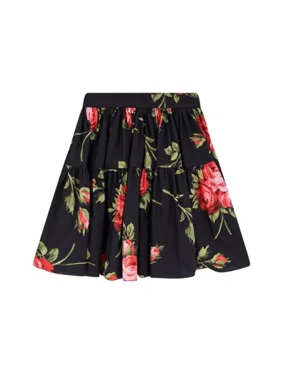 Dolce & Gabbana Black Mini Skirt With Floral Print Dolce E Gabbana