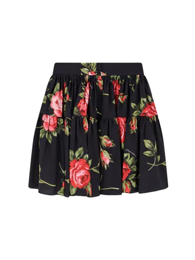 Dolce & Gabbana Black Mini Skirt With Floral Print Dolce E Gabbana