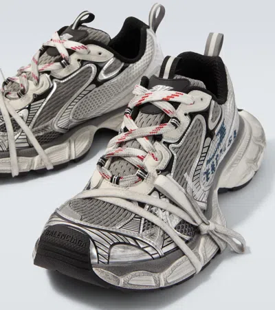 Balenciaga 3xl Split Logo Nylon And Mesh Sneakers In Gray