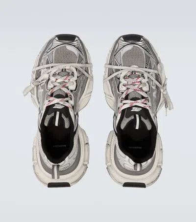 Balenciaga 3xl Split Logo Nylon And Mesh Sneakers In Gray