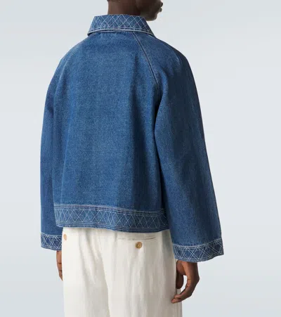 Bode Embroidered Merino Wool-blend Denim Jacket In Blue