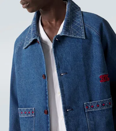 Bode Embroidered Merino Wool-blend Denim Jacket In Blue