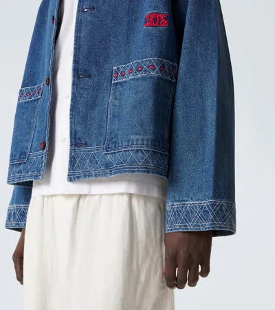 Bode Embroidered Merino Wool-blend Denim Jacket In Blue