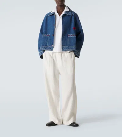 Bode Embroidered Merino Wool-blend Denim Jacket In Blue