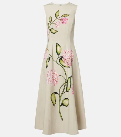 Oscar De La Renta Sleeveless Porcelain Flowers-print Midi Day Dress In Animal Print