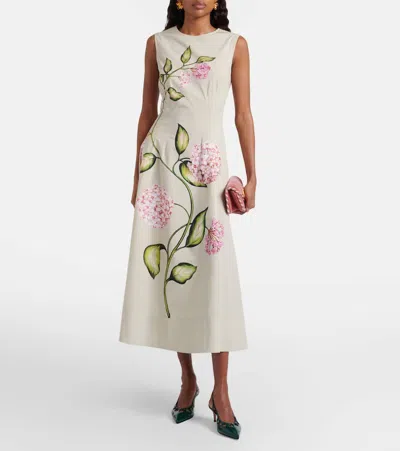 Oscar De La Renta Sleeveless Porcelain Flowers-print Midi Day Dress In Animal Print
