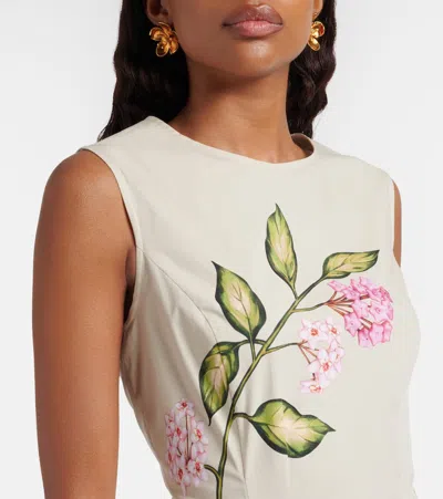 Oscar De La Renta Sleeveless Porcelain Flowers-print Midi Day Dress In Animal Print