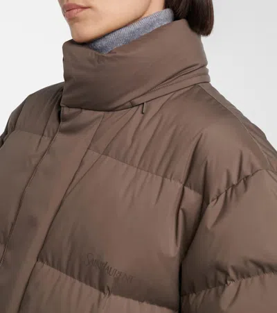 Saint Laurent Technical Canvas Down Jacket In Brown