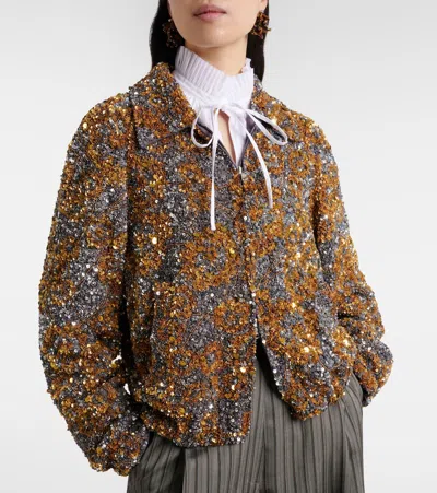 Dries Van Noten Vinnia Sequinned Bomber Jacket In Multi