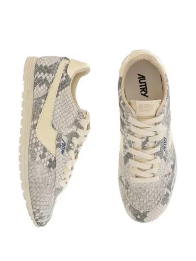 Autry White Grey Windspin Python Sneakers In Neutral