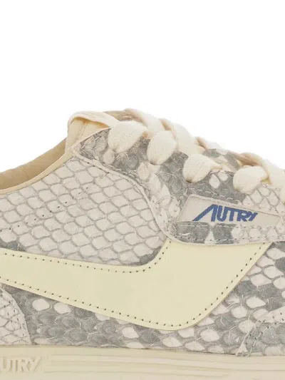Autry White Grey Windspin Python Sneakers In Neutral