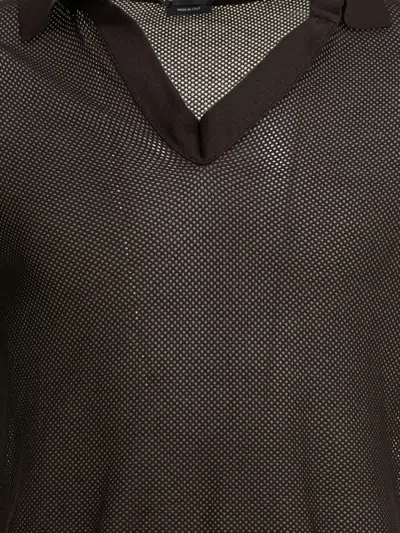 Tom Ford Mens Chocolate Open-collar Mesh Cotton And Silk-blend Polo Top In Brown