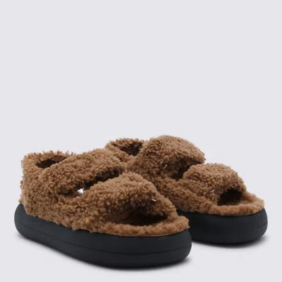 Moon Boot Shearling Sandals With Thick Sole In Brown