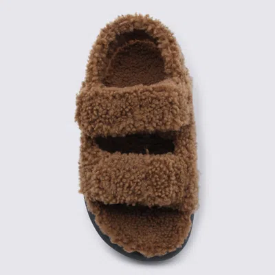 Moon Boot Shearling Sandals With Thick Sole In Brown