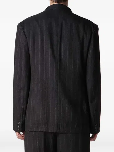 Y's Pinstripe Three-button Blazer In Black