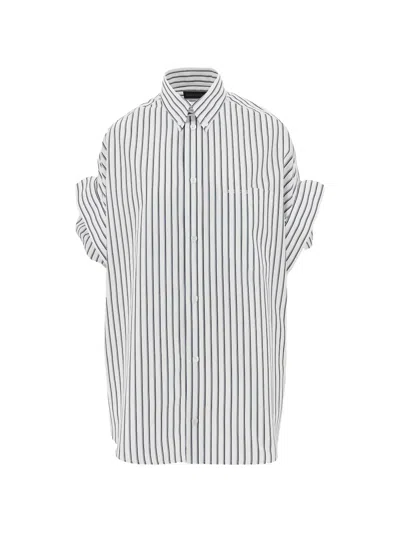 Balenciaga Women White Shirt With Button-down Collar Striped Motif And Front Pocket In Cotton Woman In Multi