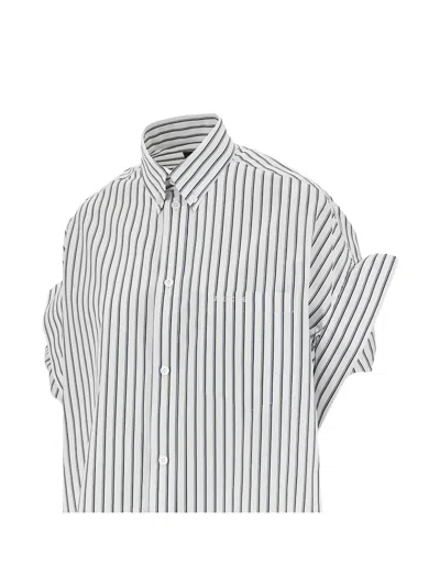 Balenciaga Women White Shirt With Button-down Collar Striped Motif And Front Pocket In Cotton Woman In Multi