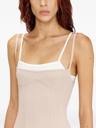Diesel M-zandra Beige Mini Dress With Spaghetti Straps And Ribbed Knit In Viscose Blend Woman In White