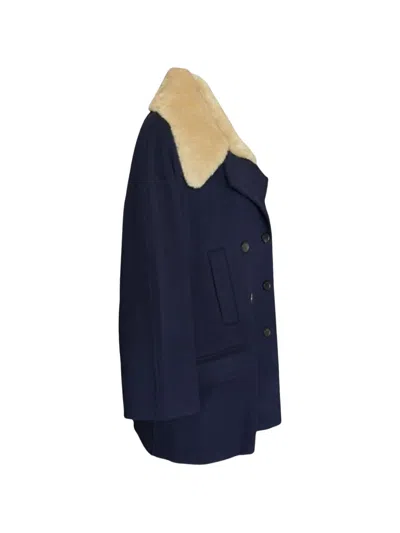 Sea Double-breasted Coat In Blue